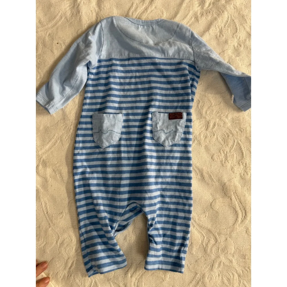 Baby 7 For All Mankind Striped Footie 6-9 Months Blue White